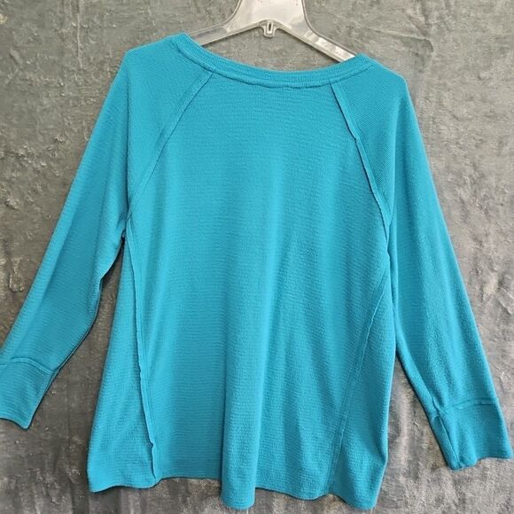WILDFOX Top Womens XL Soft Knit Pullover V Neck Turquoise Long Sleeve - Picture 7 of 9